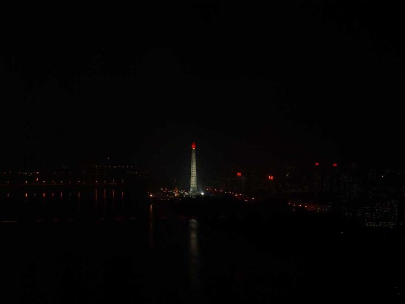 Juche Tower at nite. Taken secretly from my room.