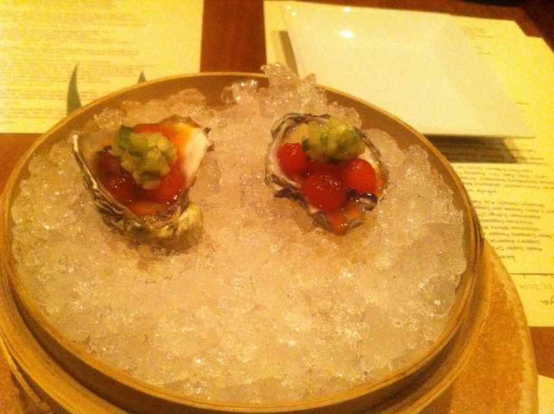 Kumamato oyster with watermelon and cucumber 