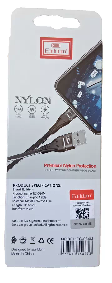 Earldom Nylon EC-084M 1000mm Fast Charging Data Cable