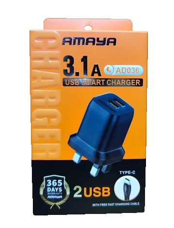 Amaya AD036 USB Smart Charger | Type-C Phone Charger