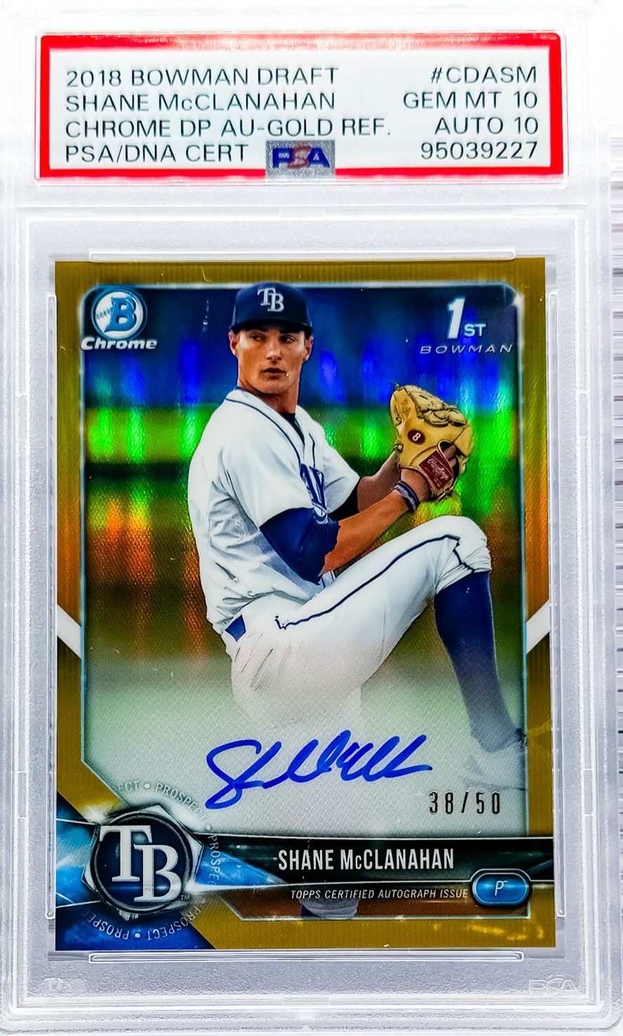 2018 Bowman Shane McClanahan Chrome Draft Pick Autographs Gold Ref #/50 PSA 10