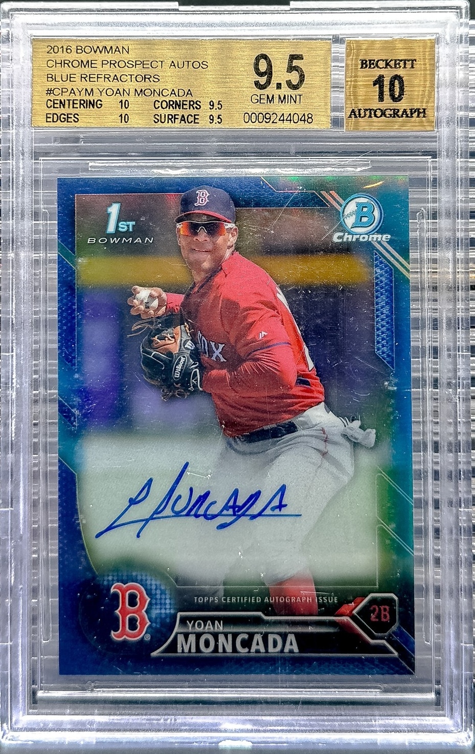 2016 Bowman Yoan Moncada Chrome Prospect Autographs Blue Refractor BGS 9.5 #/150