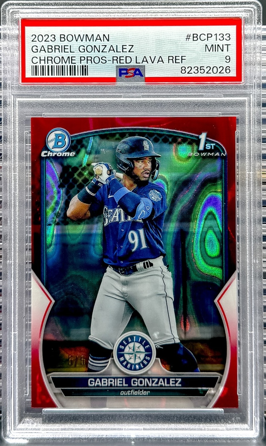 2023 Bowman #BCP-133 Gabriel Gonzalez Chrome Prospects Red Lava Ref PSA 9 #/5