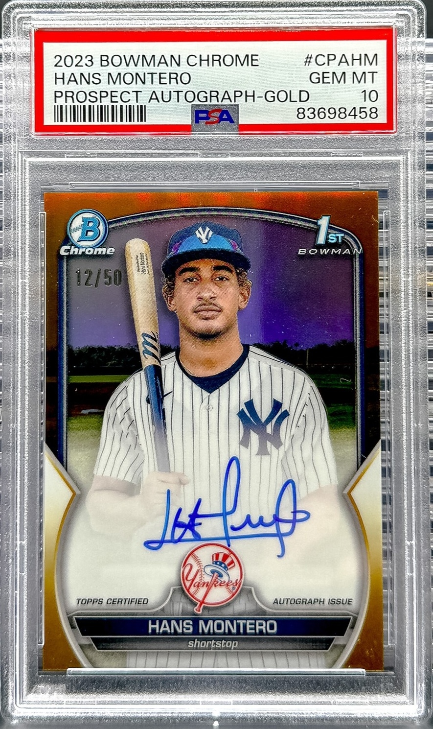 2023 Bowman #CPA-HM Hans Montero Chrome Prospect Autographs Gold Ref PSA 10 #/50