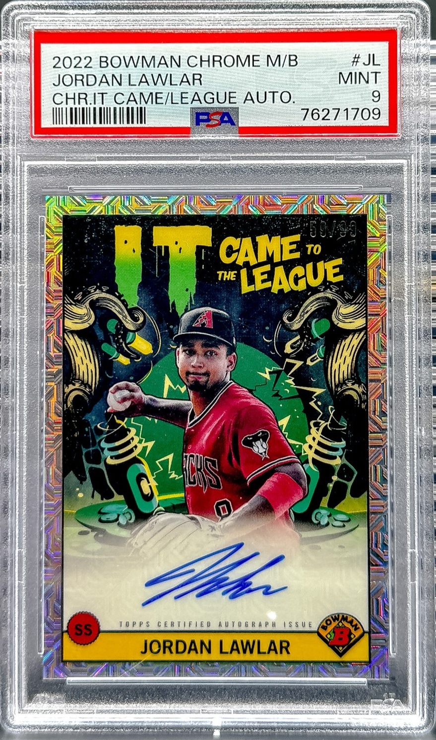 2022 Bowman Chrome Jordan Lawlar It Came to the League Autographs Mojo PSA 9