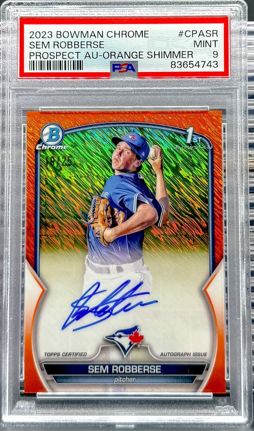 2023 Bowman Sem Robberse Chrome Prospect Autographs Orange Shimmer #/25 PSA 9