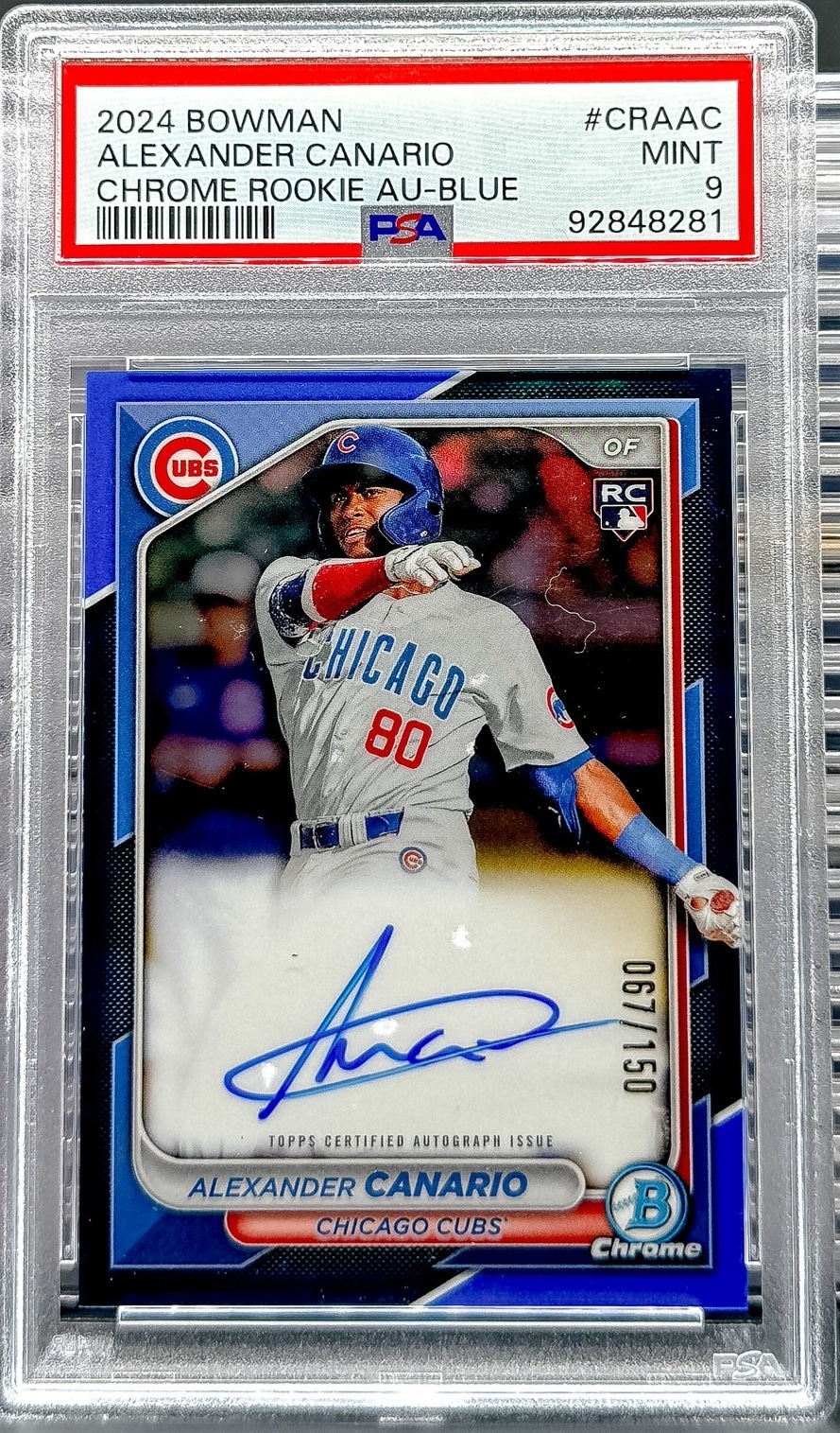 2024 Bowman Alexander Canario Chrome Rookie Autographs Blue Ref PSA 9 #/150