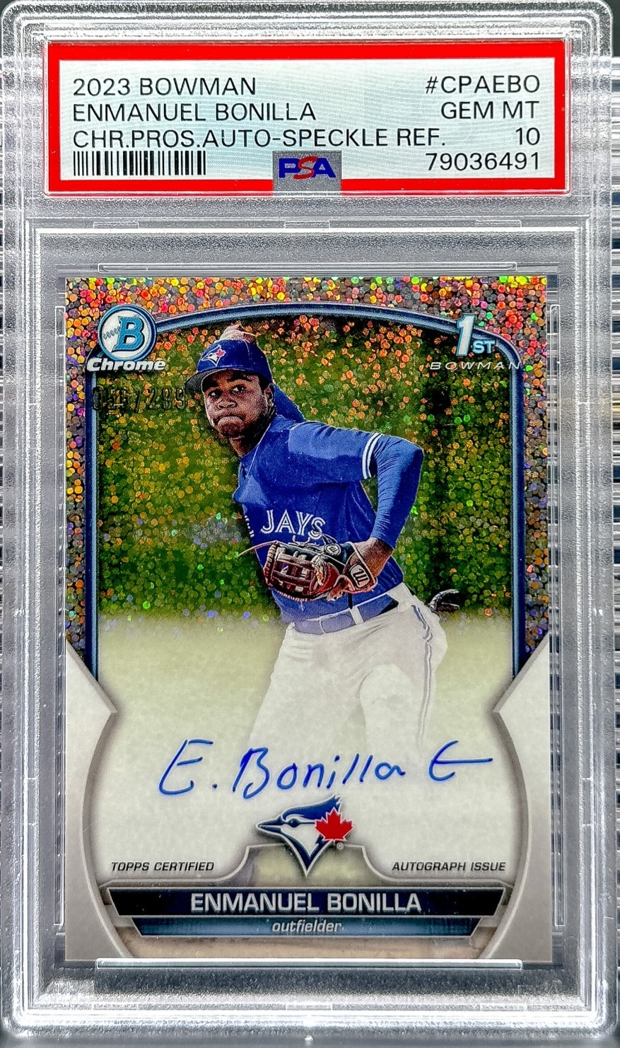 2023 Bowman Enmanuel Bonilla Chrome Prospect Auto Speckle Ref PSA 10 #/299