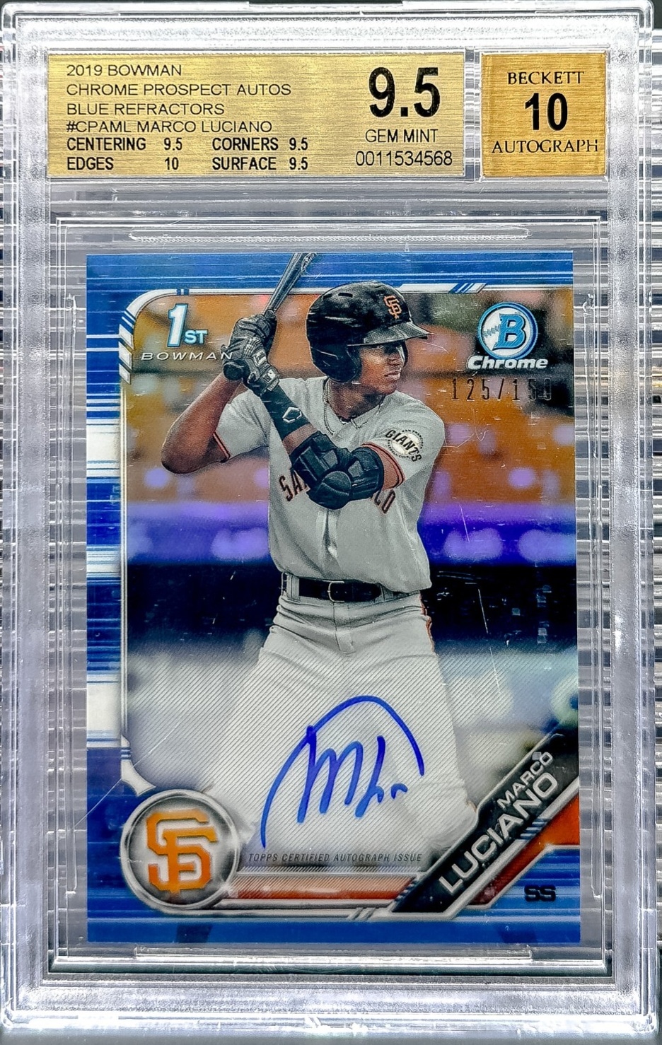 2019 Bowman #CPA-ML Marco Luciano Chrome Prospect Auto Blue Ref BGS 9.5 #/150