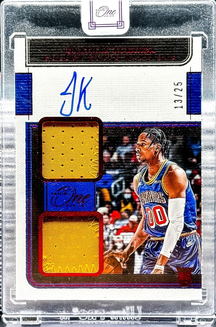 2021 Panini One and One Jonathan Kuminga Rookie Dual Jersey Autographs Red #/25