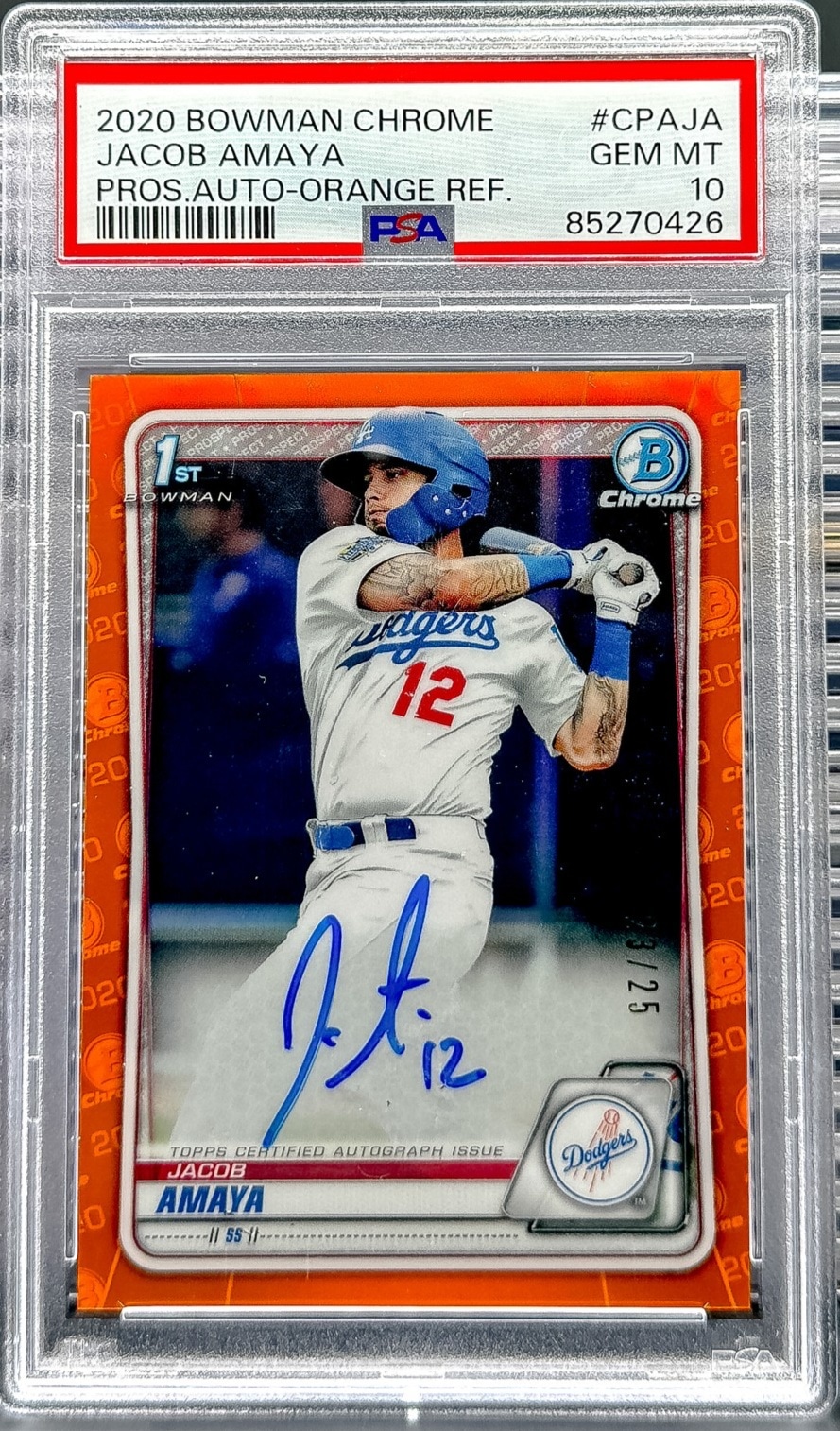 2020 Bowman #CPA-JA Jacob Amaya Chrome Prospect Autographs Orange PSA 10 #/25