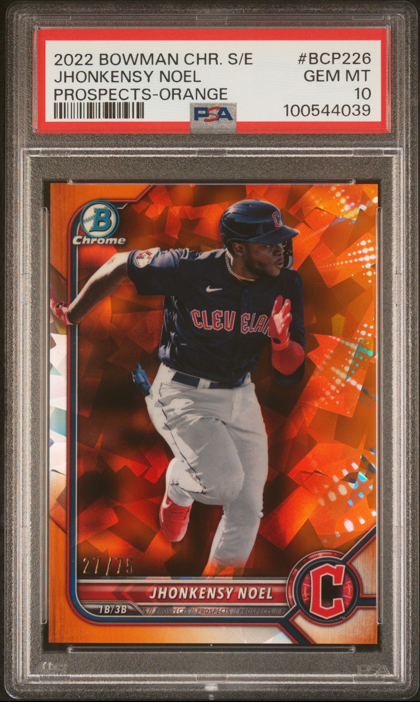 2022 Bowman Chrome Sapphire Edition Jhonkensy Noel Prospects Orange #/75 PSA 10