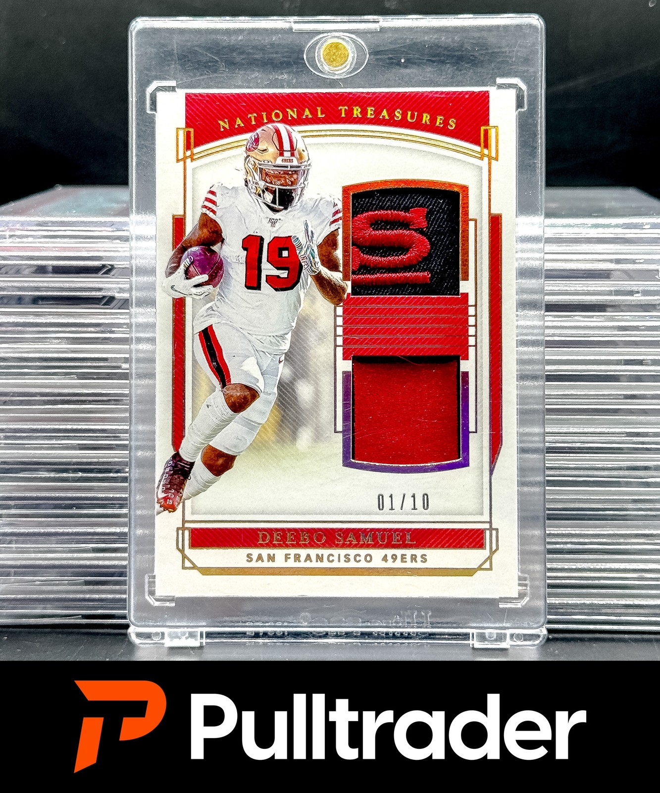 2019 Panini National Treasures Deebo Samuel Rookie Dual Materials Holo Gold #/10