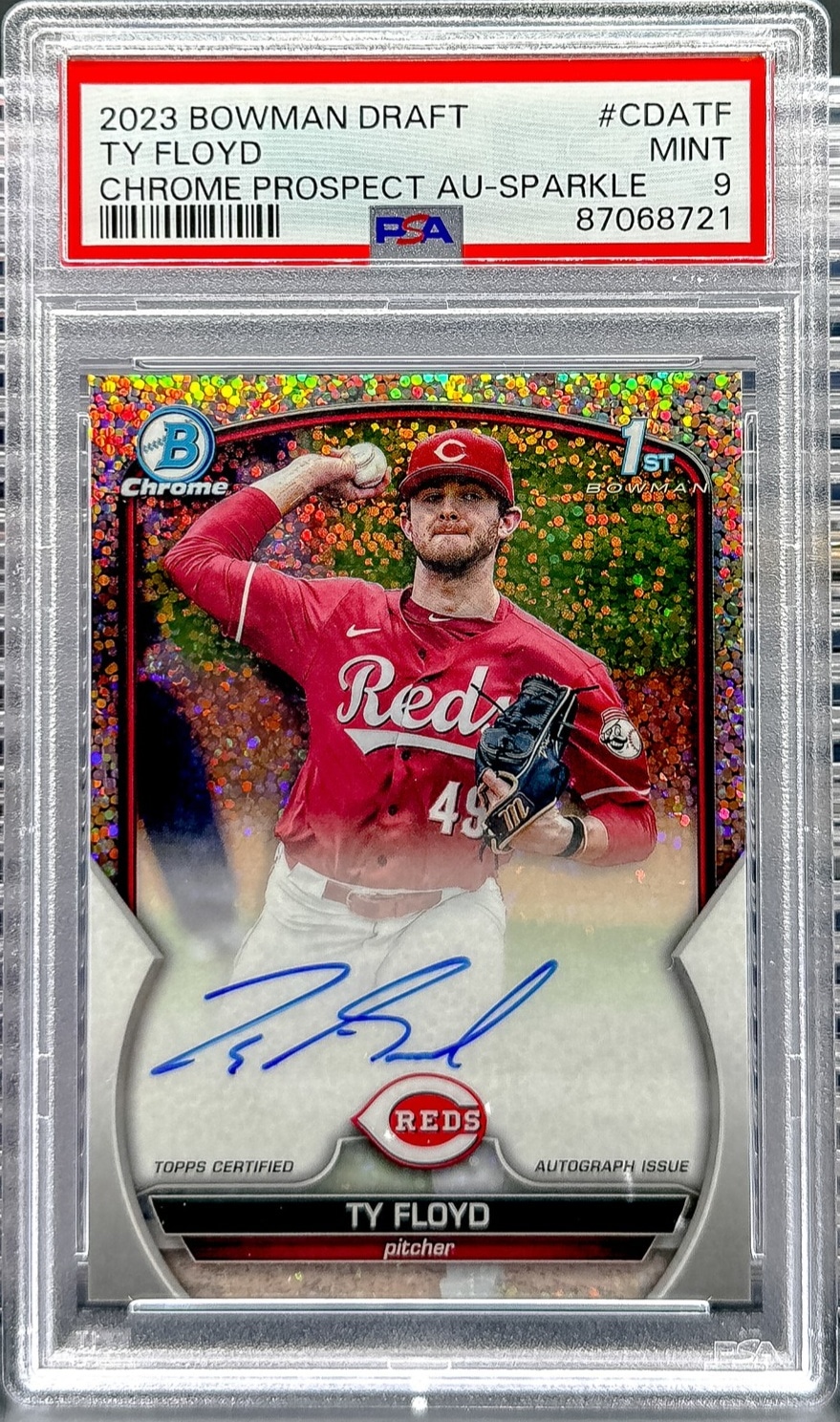 2023 Bowman #CDA-TF Ty Floyd Chrome Prospect Autographs Sparkle Ref PSA 9 #/71