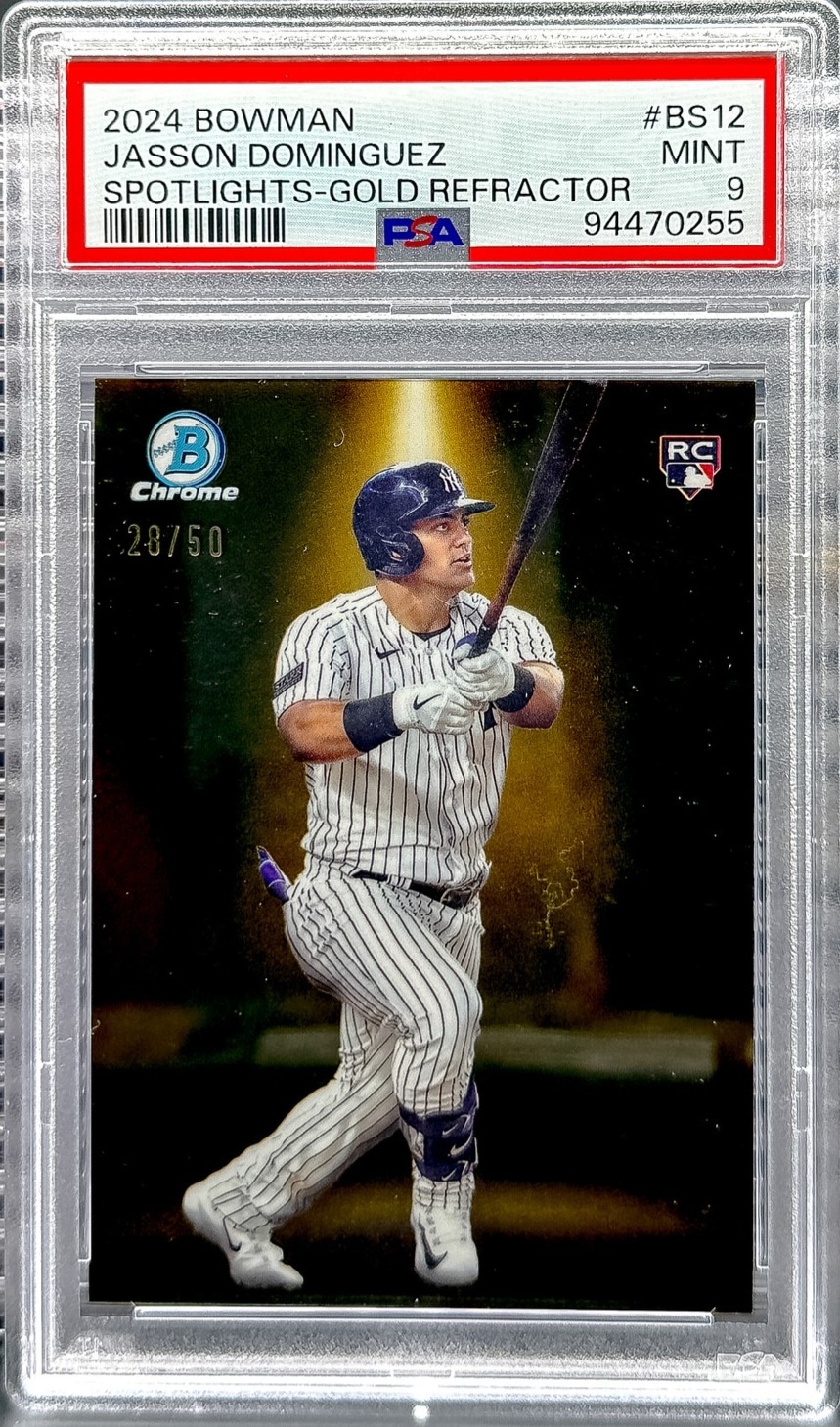 2024 Bowman #BS-12 Jasson Dominguez Bowman Spotlights Gold Refractor PSA 9 #/50