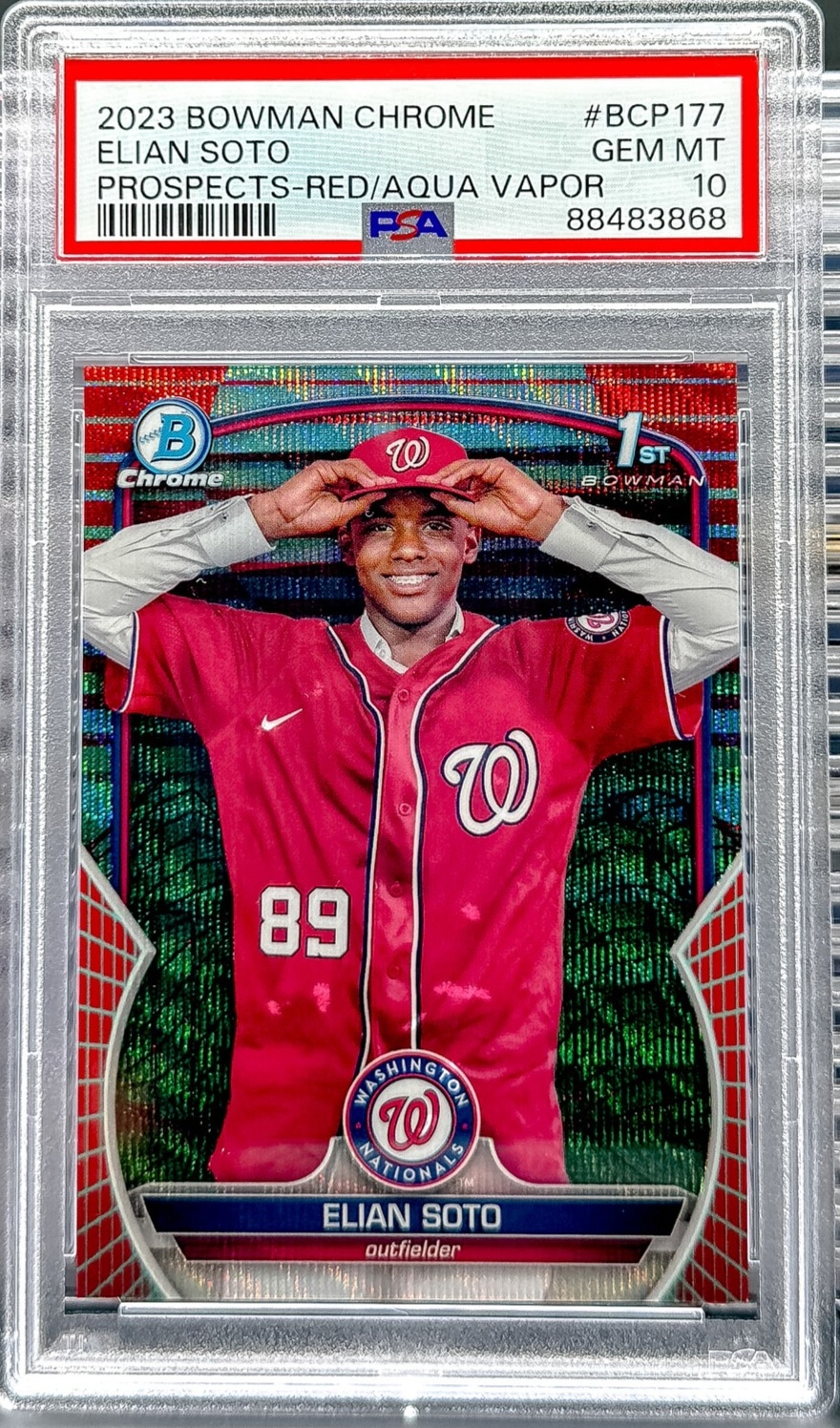 2023 Bowman #BCP-177 Elian Soto Chrome Prospects Red Aqua Vapor Wave PSA 10 #/5