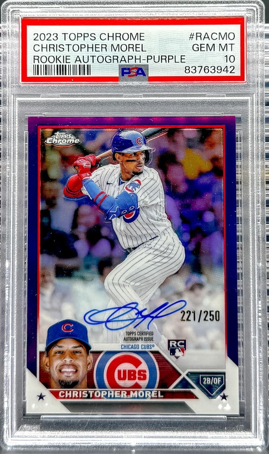 2023 Topps Chrome Christopher Morel Rookie Autographs Purple PSA 10 #/250
