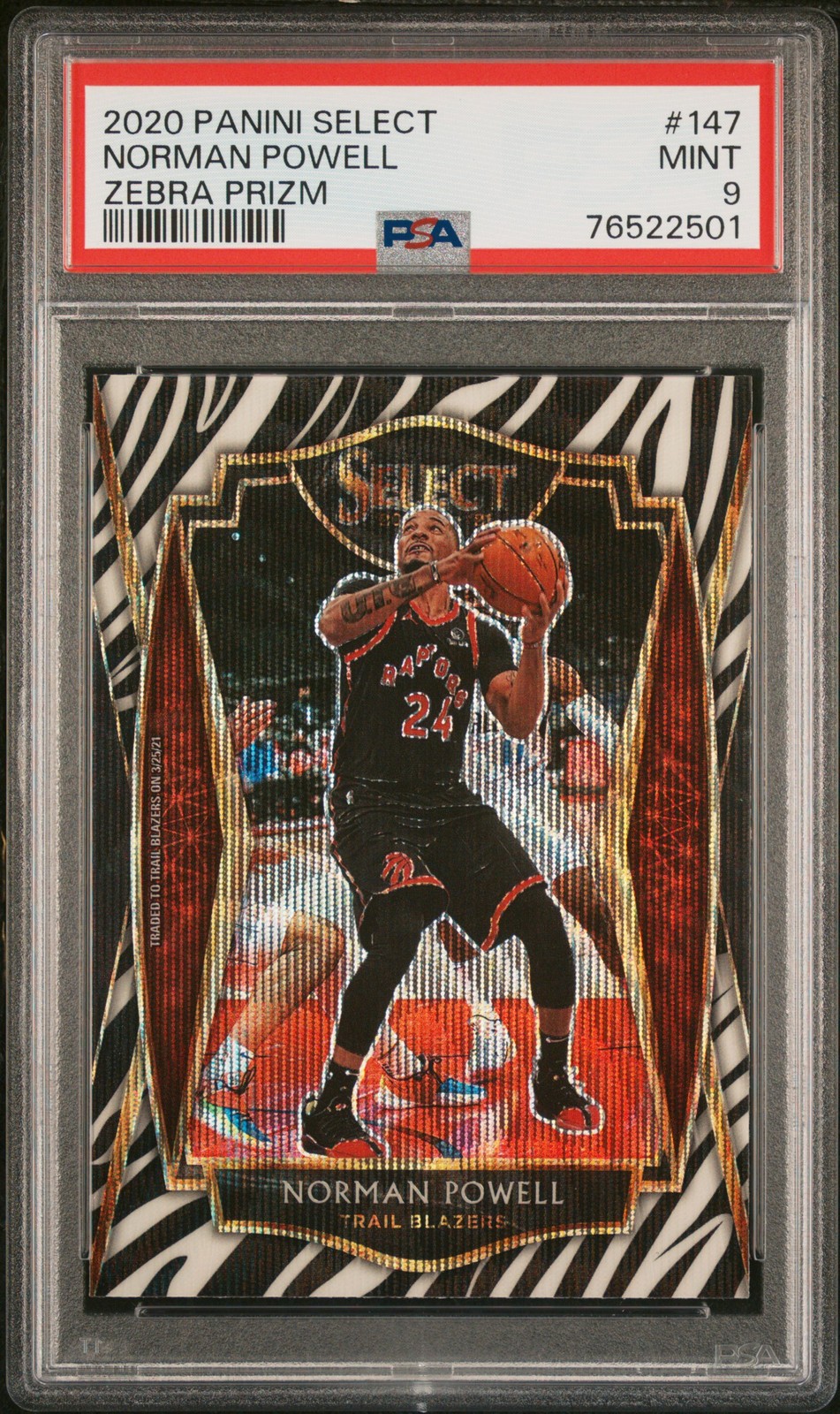 2020 Select Norman Powell Premier Level Zebra Prizm PSA 9