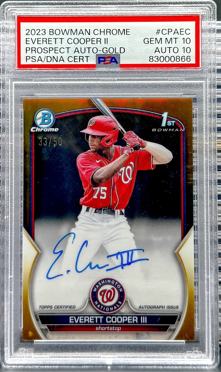 2023 Bowman #CPA-EC Everett Cooper III Chrome Prospect Auto Gold Ref PSA 10 #/50