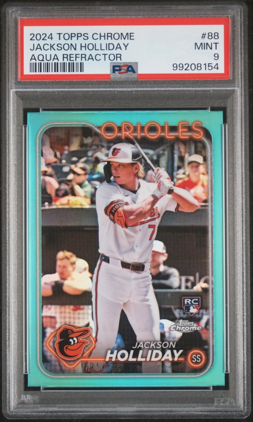 2024 Topps Chrome Jackson Holliday Aqua Refractors Rookie #/199 PSA 9