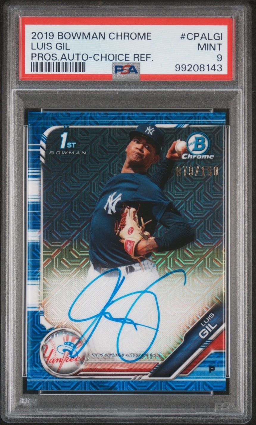 2019 Bowman Chrome Luis Gil Prospect Auto HTA Choice Refractor #/150 PSA 9