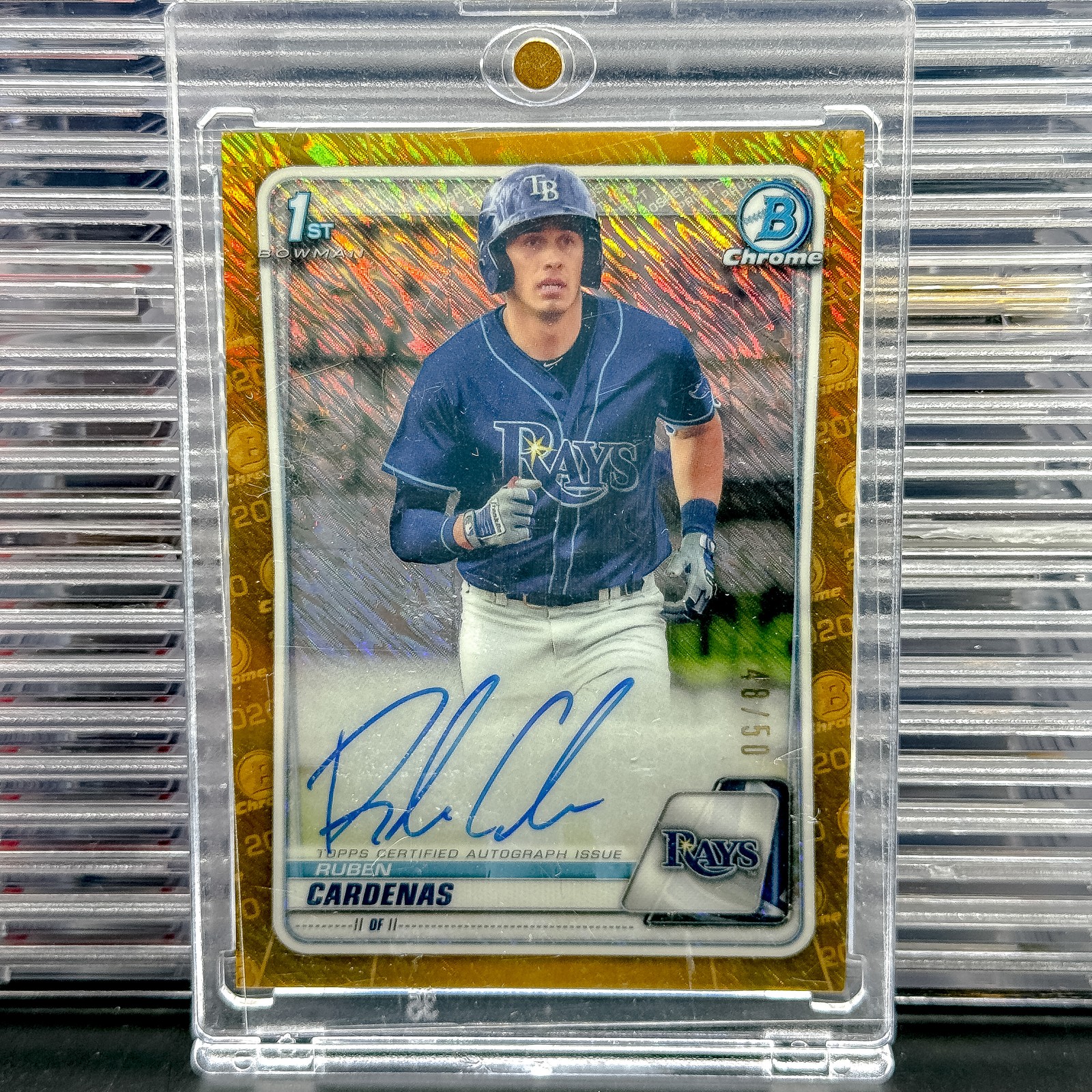 2020 Bowman Ruben Cardenas Chrome Prospect Autographs Gold Shimmer Ref #/50