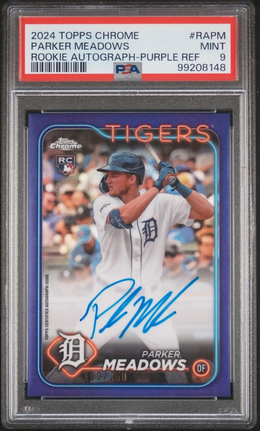 2024 Topps Chrome Parker Meadows Rookie Autographs Purple Refractor #/250 PSA 9