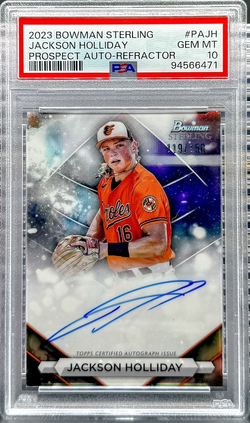 2023 Bowman Sterling Jackson Holliday Prospect Autographs Ref PSA 10 #/150