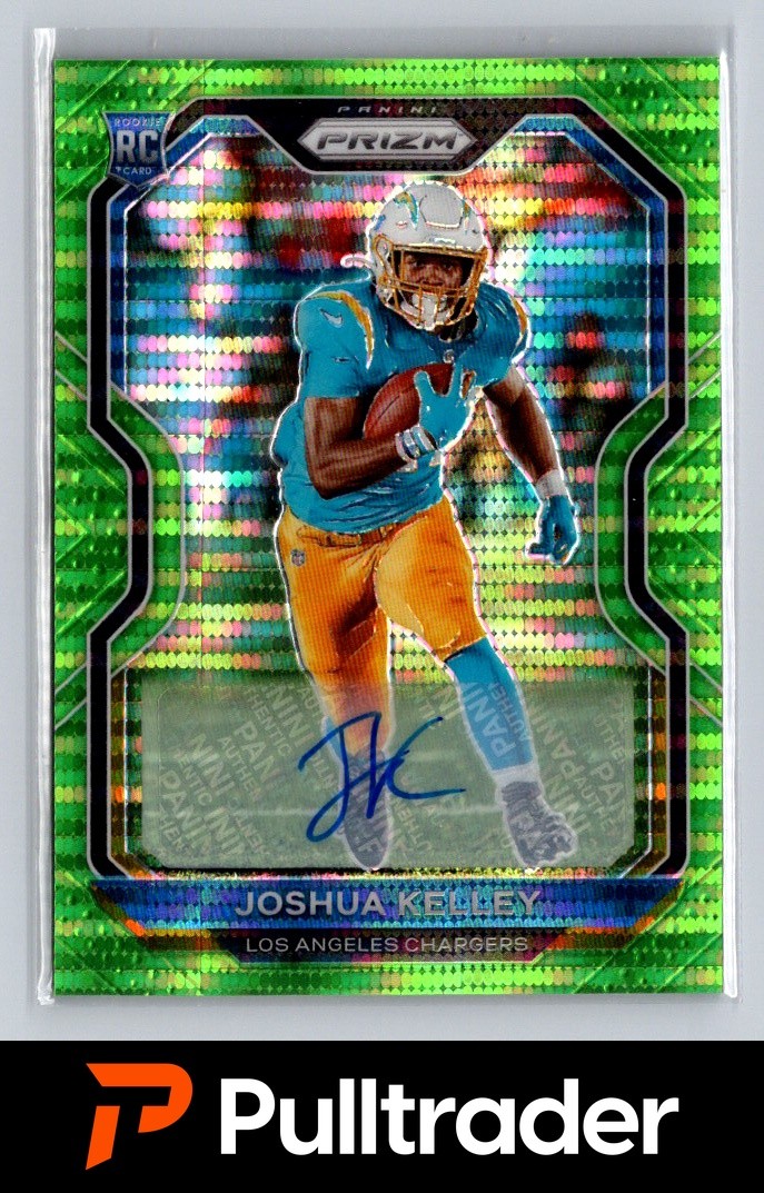 2020 Panini Prizm #326 Joshua Kelley Rookie Autographs Prizm Neon Green Pulsar