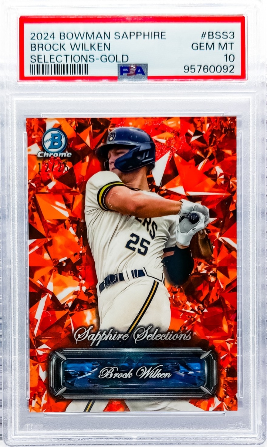 2024 Bowman Sapphire Brock Wilken Selections Orange Refractor #/25 PSA 10