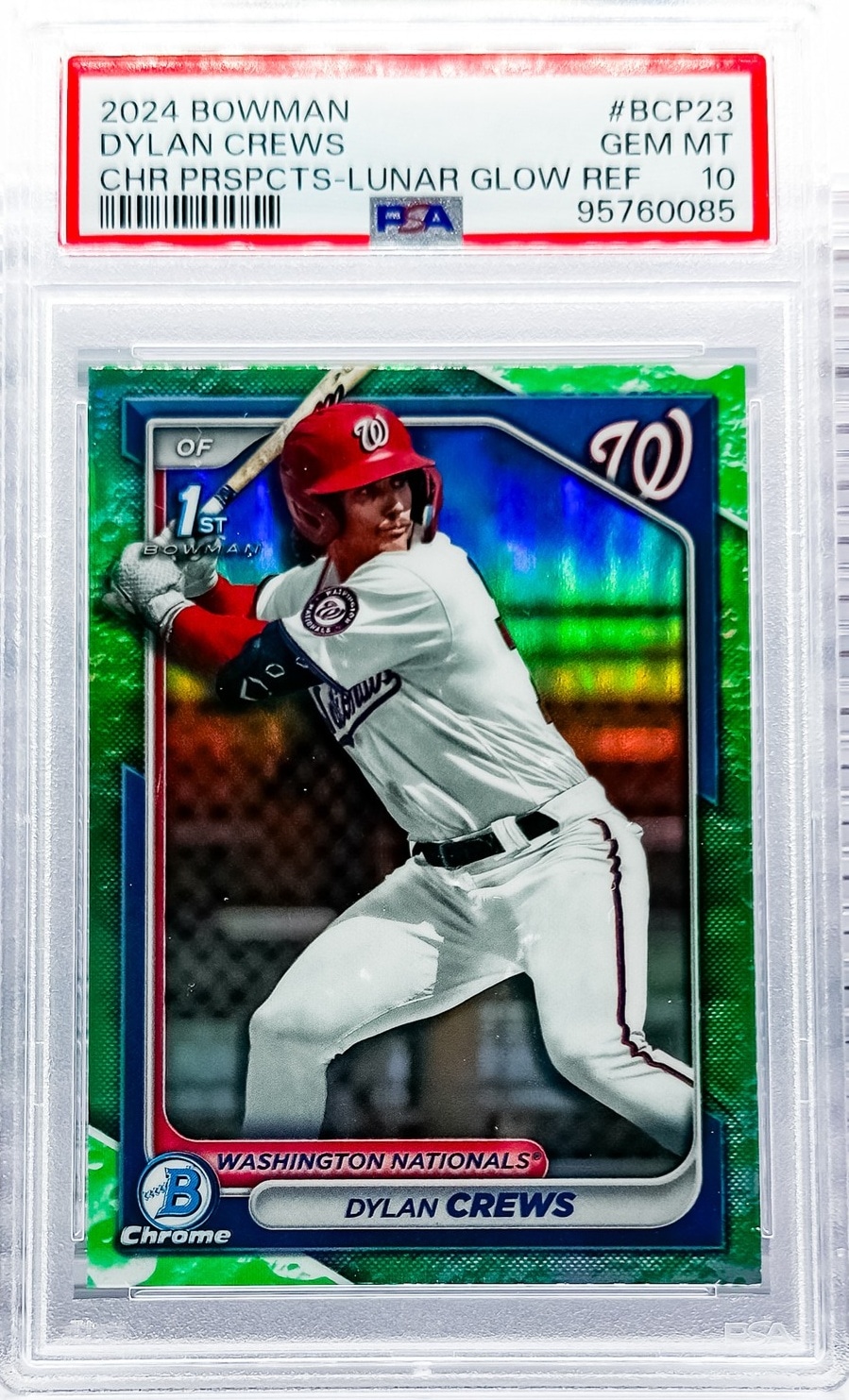 2024 Bowman #BCP-23 Dylan Crews Chrome Prospects Lunar Glow Refractors PSA 10