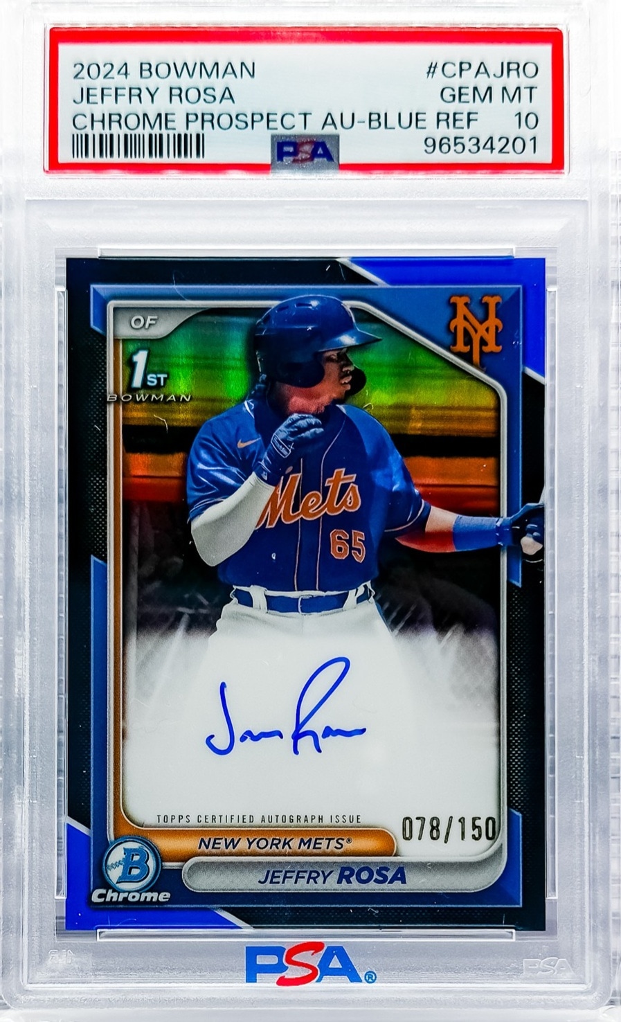 2024 Bowman Jeffry Rosa Chrome Prospects Autographs Blue Ref #/150 PSA 10