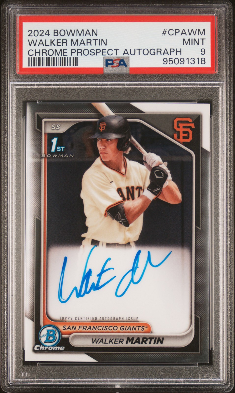 2024 Bowman #CPA-WM Walker Martin Chrome Prospects Autographs PSA 9