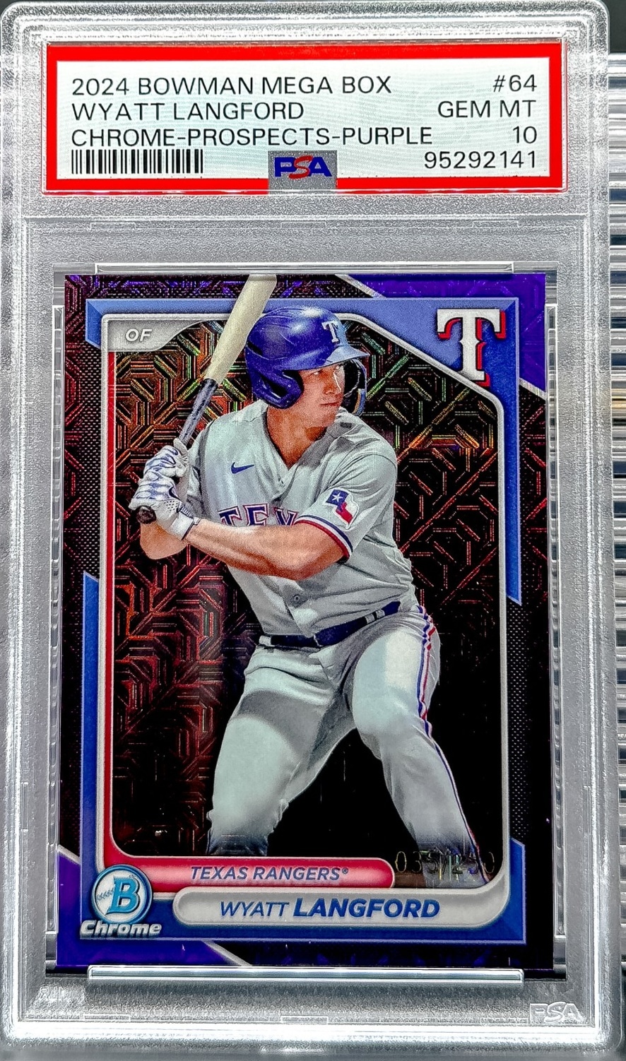 2024 Bowman Mega Box #BCP-64 Wyatt Langford Chrome Prospects Purple #/250 PSA 10