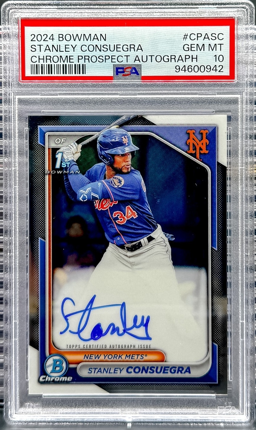 2024 Bowman #CPA-SC Stanley Consuegra Chrome Prospect Autographs PSA 10