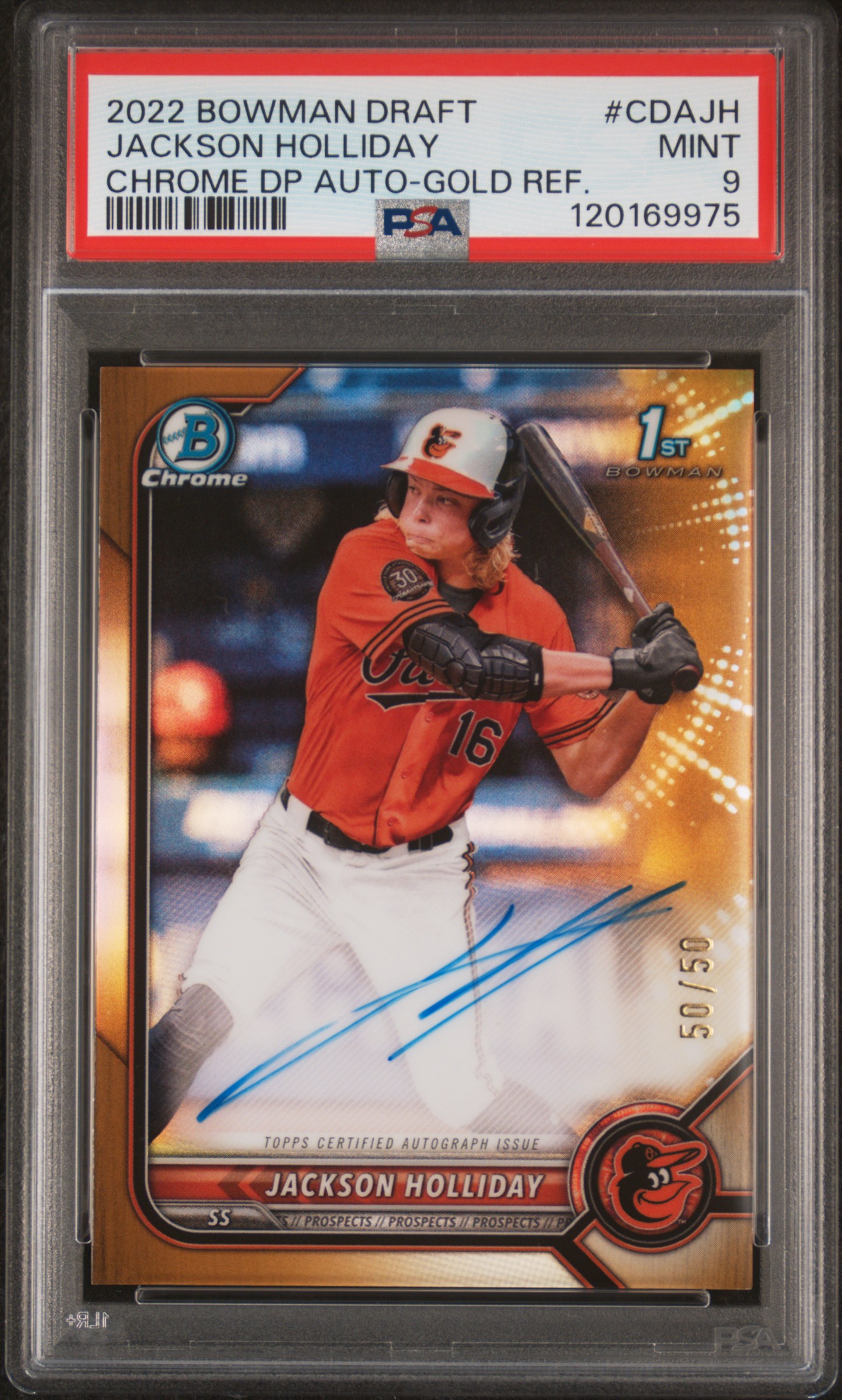 2022 Bowman Draft Chrome Draft Pick Auto Jackson Holliday Gold #50/50 PSA 9