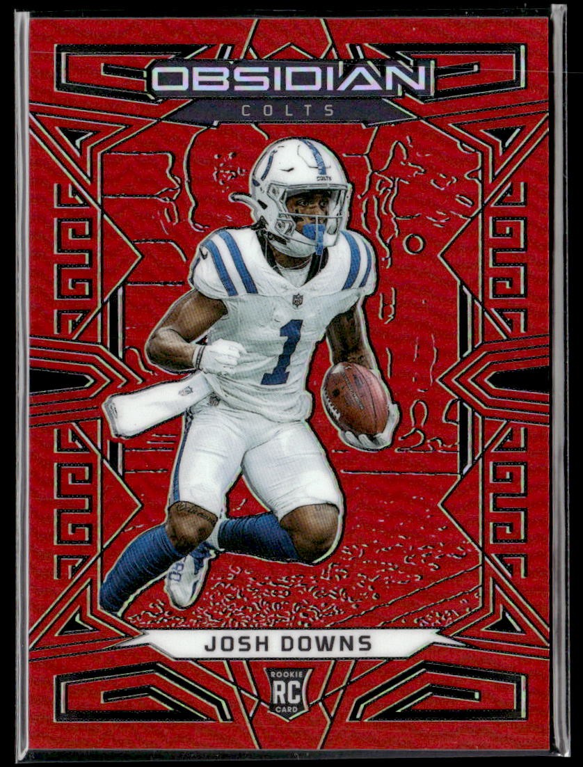 2023 Panini Obsidian #145 Josh Downs Asia Electric Etch Red Flood #/90