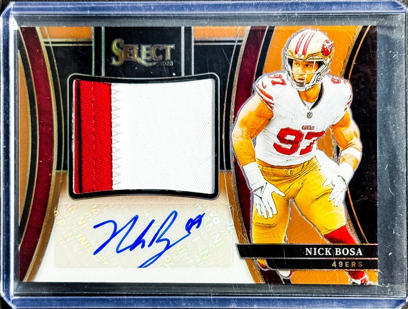 2023 Panini Select Nick Bosa Jumbo Signature Swatches Copper Prizm #/49