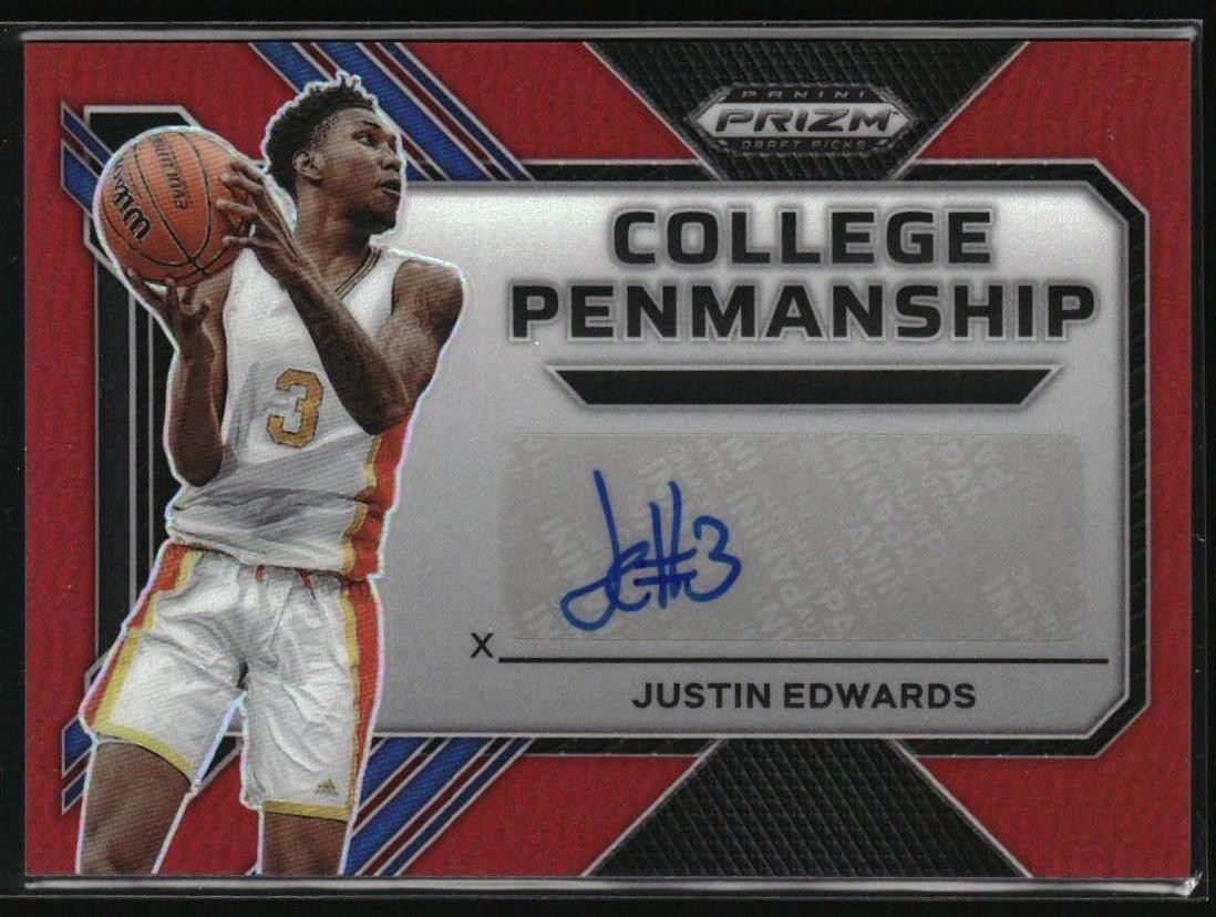 2023 Panini Prizm Draft Picks Justin Edwards College Penmanship Red #/125