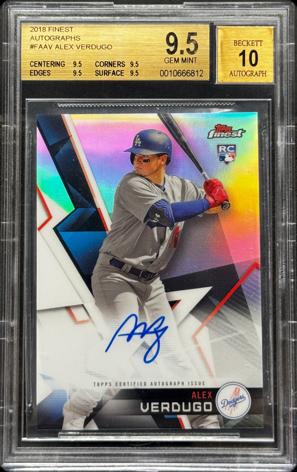 2018 Finest #FA-AV Alex Verdugo Finest Autographs BGS 9.5 Auto 10