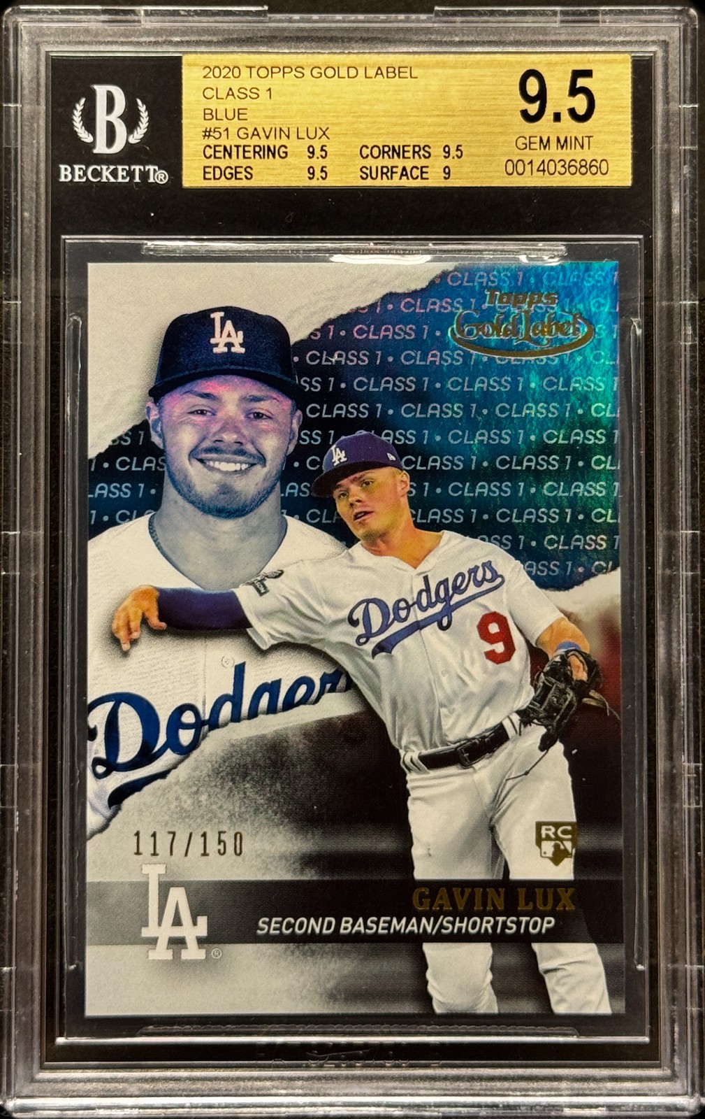 2020 Topps Gold Label Gavin Lux Class 1 Blue Rookie #/150 BGS 9.5