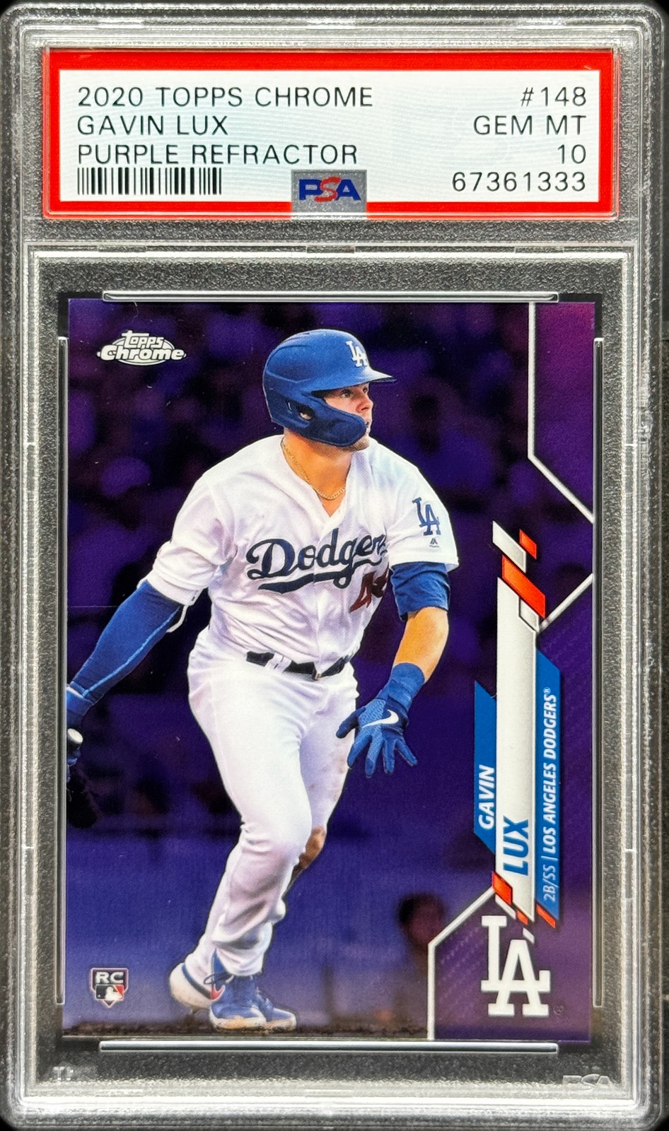 2020 Topps Chrome Gavin Lux Purple Refractor Rookie #/299 PSA 10