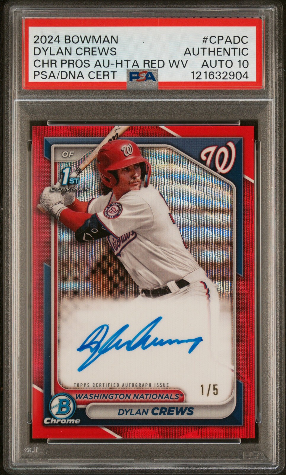2024 Bowman Dylan Crews Chrome Prospects Auto HTA Red Wave #/5 PSA Auto 10