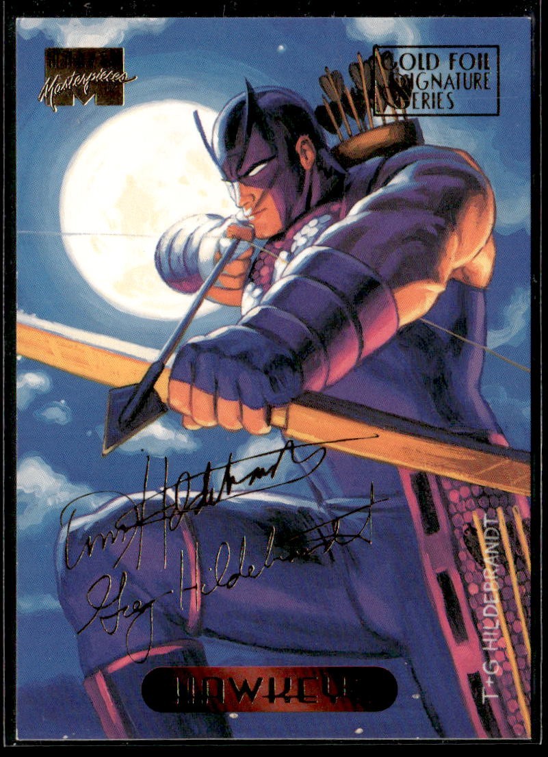 1994 Fleer Marvel Masterpieces Hildebrandt #49 Hawkeye Gold Foil Signature