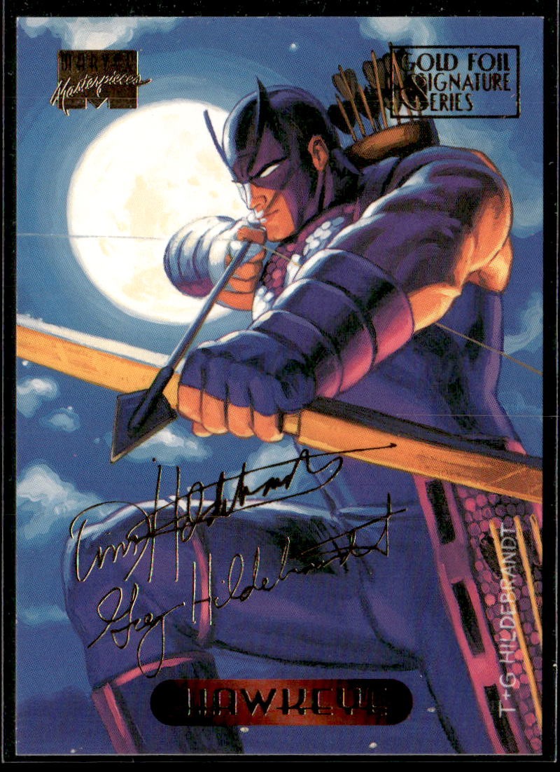1994 Fleer Marvel Masterpieces Hildebrandt #49 Hawkeye Gold Foil Signature