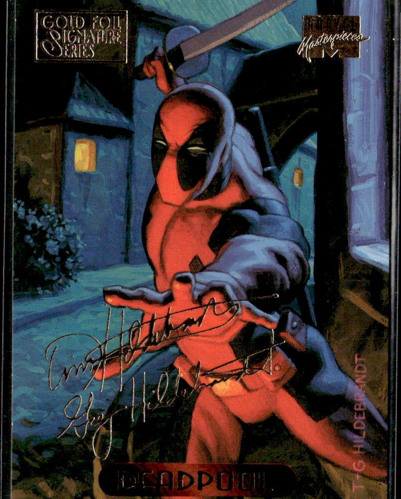 1994 Fleer Marvel Masterpieces Hildebrandt #28 Deadpool Gold Foil Signature