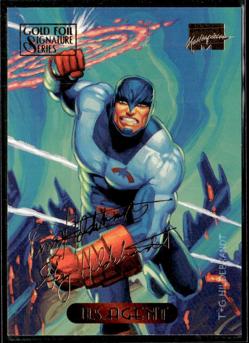 1994 Fleer Marvel Masterpieces Hildebrandt #129 U.S. Agent Gold Foil Signature