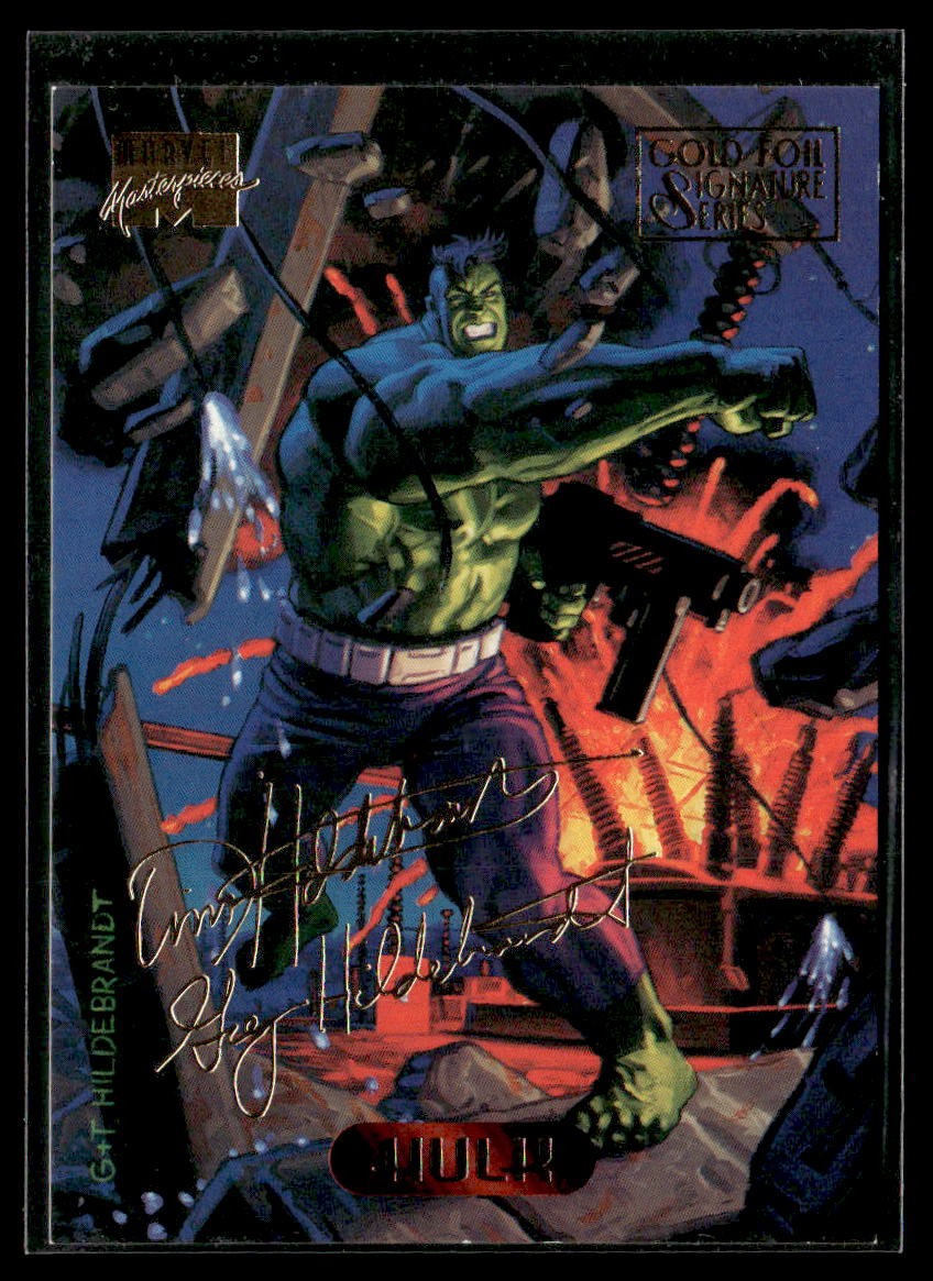 1994 Fleer Marvel Masterpieces Hildebrandt Brothers #50 Hulk Gold Foil Signature