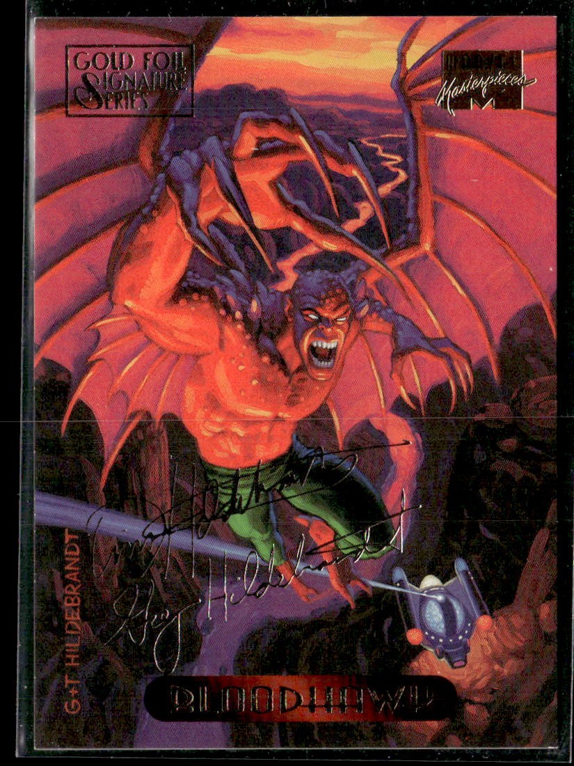 1994 Fleer Marvel Masterpieces Hildebrandt #16 Bloodhawk Gold Foil Signature