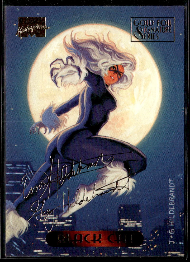 1994 Fleer Marvel Masterpieces Hildebrandt #6 Black Cat Gold Foil Signature